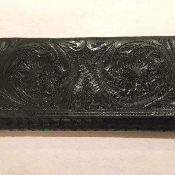 Vintage Hand Tooled Leather Clutch Wallet with Snap Clasp by Alejandro Yeo - New - Picture 1 of 11